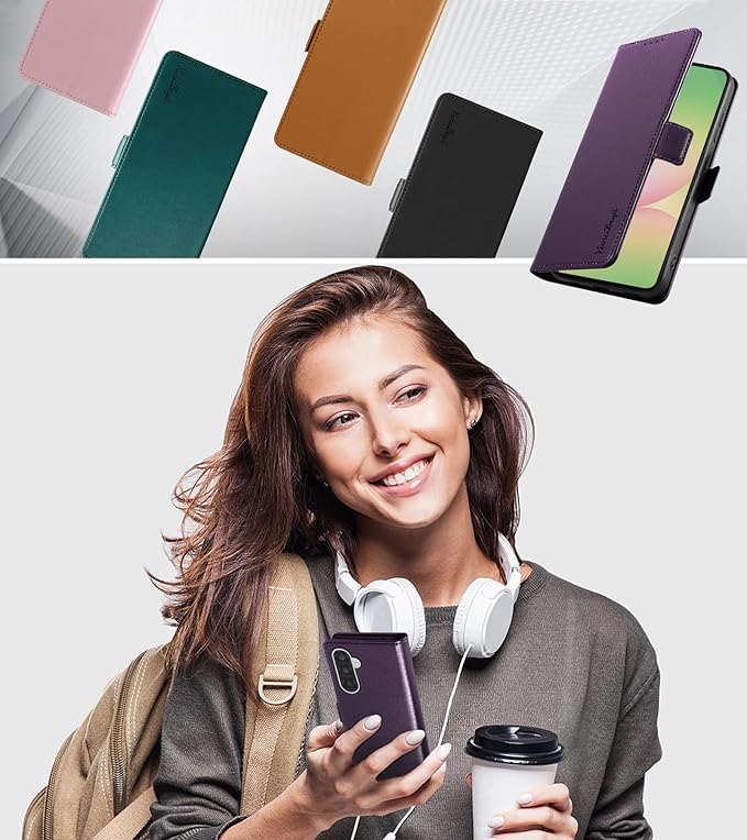 Wallet Flip Case for Samsung Galaxy A56 5G - [RFID Blocking] Luxury PU Leather Card Holder Magnetic Phone Cover with Kickstand,Shockproof Protective Case,Purple