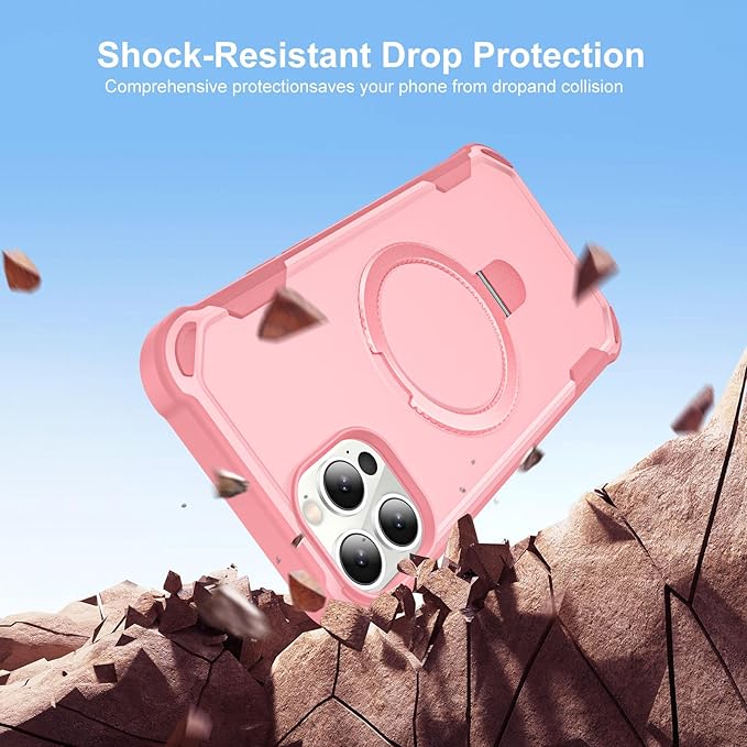 Compatible with iPhone 12 Case & iPhone 12 Pro Case with Invisible Magnetic Ring Stand [Compatible with Magnetic] [Military Drop Protection] Shockproof Hard Back Soft Edge 6.1 Inch, Pink