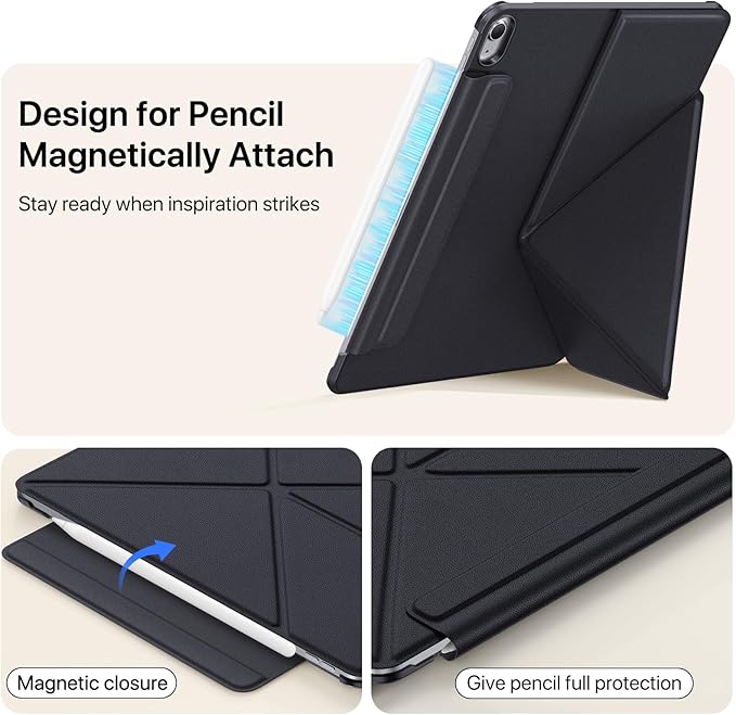 for iPad Air 11 inch Case M3/M2(2025/2024), Slim Powerful Magnetic Attachment Full Corner Protective iPad Case with Auto Wake/Sleep and Hidden Pencil Holder (Midnight Black, iPad air 11 inch)