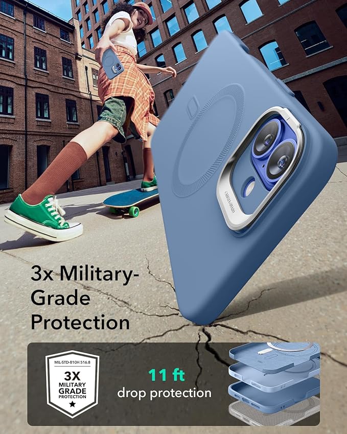 ESR for iPhone 16 Plus Case, Silicone Case with Stand, Compatible with MagSafe, Built-in Camera Stash Stand, Magnetic Phone Case, Cloud Series, Light Blue