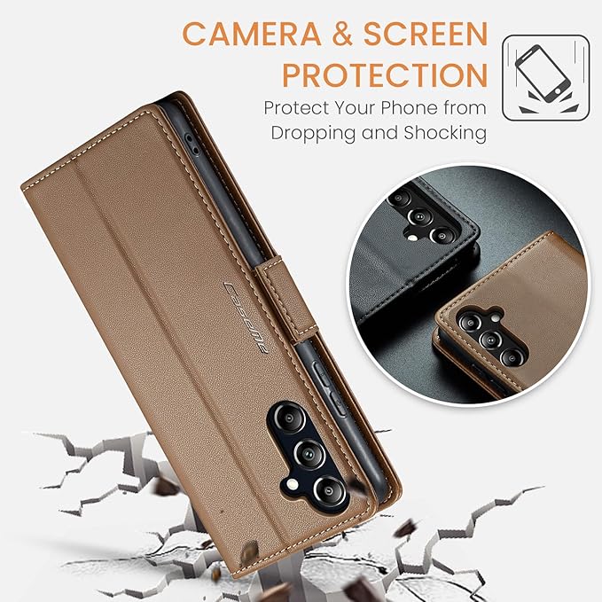 for Samsung Galaxy A16 5G/4G Case, Premium PU Leather Wallet Case Flip Cover with [RFID Blocking][Card Holder][Stand Function] Shockproof Protective for Samsung Galaxy A16, Brown