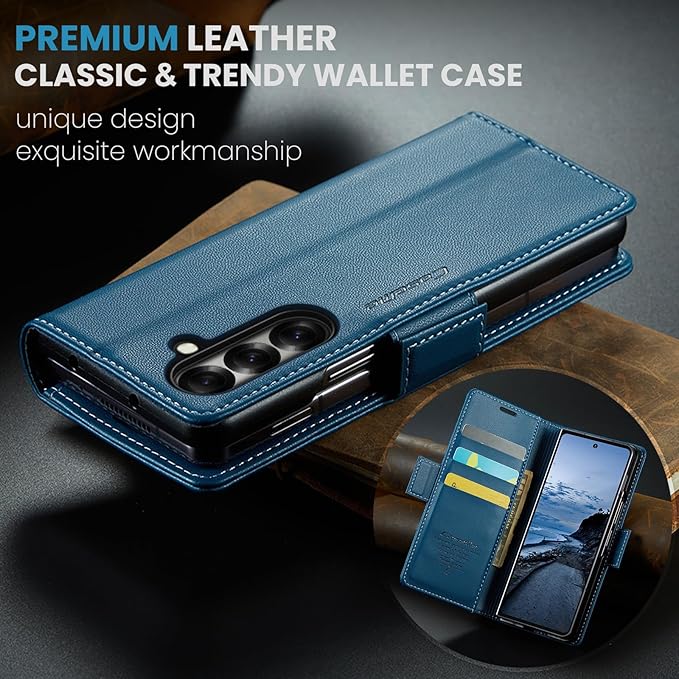 for Samsung Galaxy Z Fold 7 Case, Premium PU Leather Wallet Case Flip Cover with [RFID Blocking][Card Holder][Stand Function] Shockproof Protective for Samsung Galaxy Z Fold 7, Blue