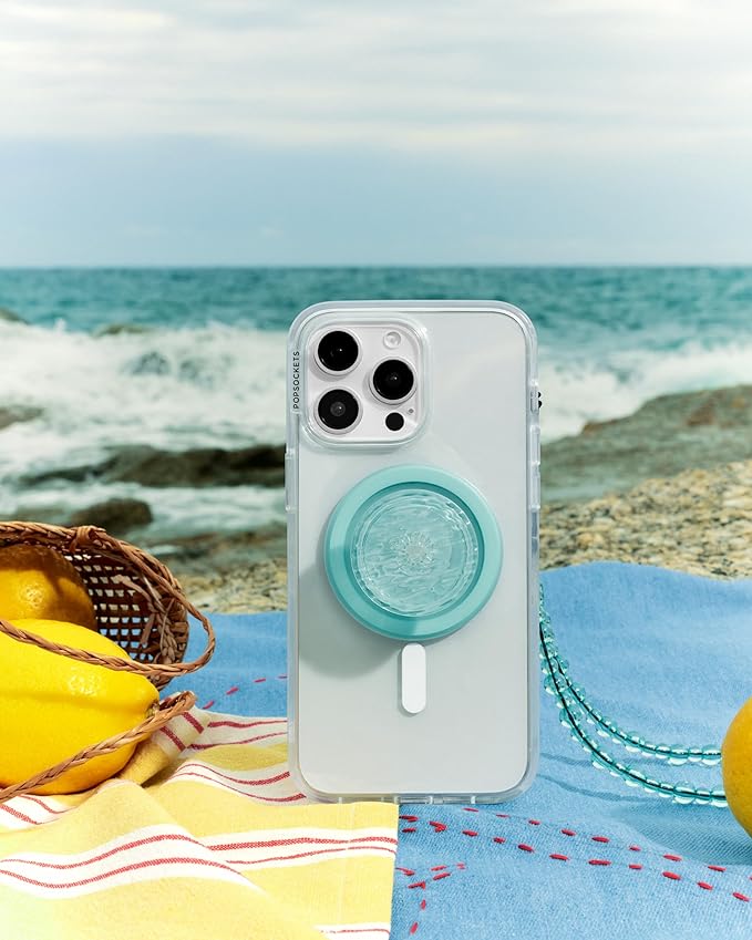 PopSockets Round Phone Grip Compatible with MagSafe, Adapter Ring Included, Phone Holder, Wireless Charging Compatible - Translucent Pool