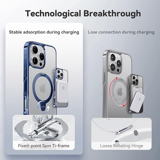 CASEKOO Titanium 360° Rotatable Magnetic Stand for iPhone 16 Pro Max Case [Compatible with Magsafe][16FT Military Protection] Transparent Slim Polished Phone 16 ProMax Case with Stand Ring 6.9'', Blue