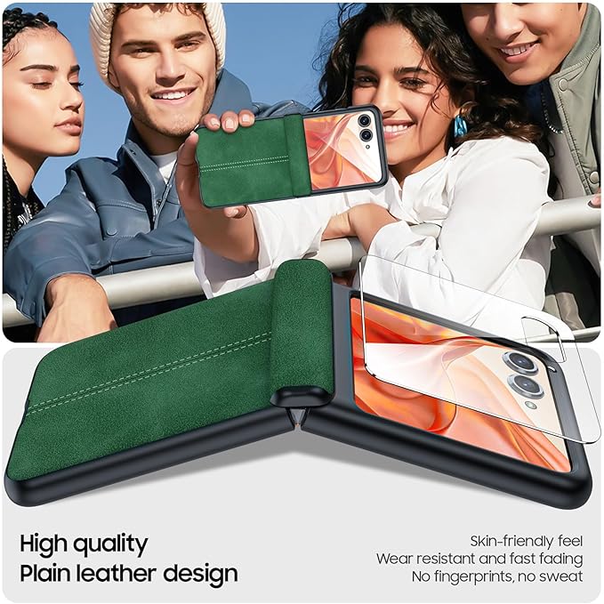 for Motorola Razr 2024 Case/Razr 2025 Case, Built-in Screen Protector & Hinge Protection & Ultra Thin PU Leather Matte PC Shockproof Phone Cover Smartphone Case for Moto Razr 2024/2025(Green)