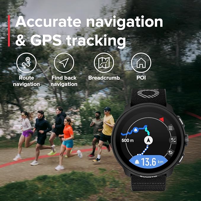 SUUNTO Run Sports Watch, 1.32" AMOLED Touchscreen w/Crown Button, 12D Battery Life, Dualband Accurate GPS, Wrist Heart-Rate & Sleep Health Tracking, 35g Lightweight & 4GB Offline Music, All Black