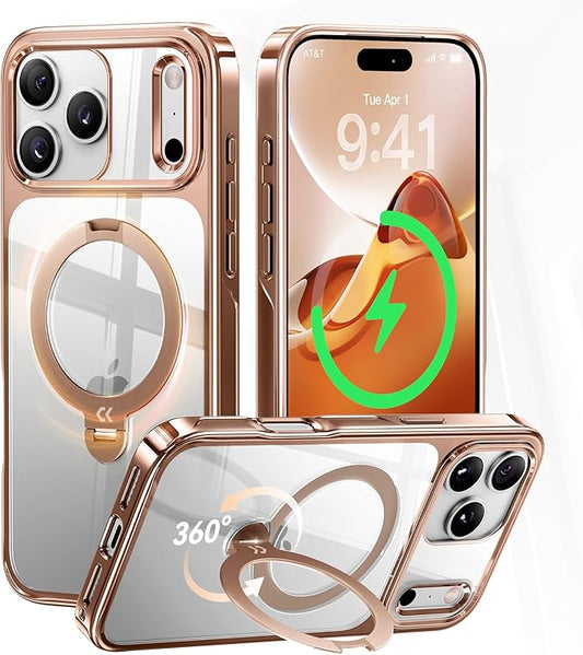 CASEKOO Rose Gold for iPhone 17 Pro Max Case with 360 Spin Magnetic Stand [Fit for MagSafe][17FT Military Protection] Slim Polished for iPhone 17 Pro Max Case with Stand 6.9'', Rose Gold