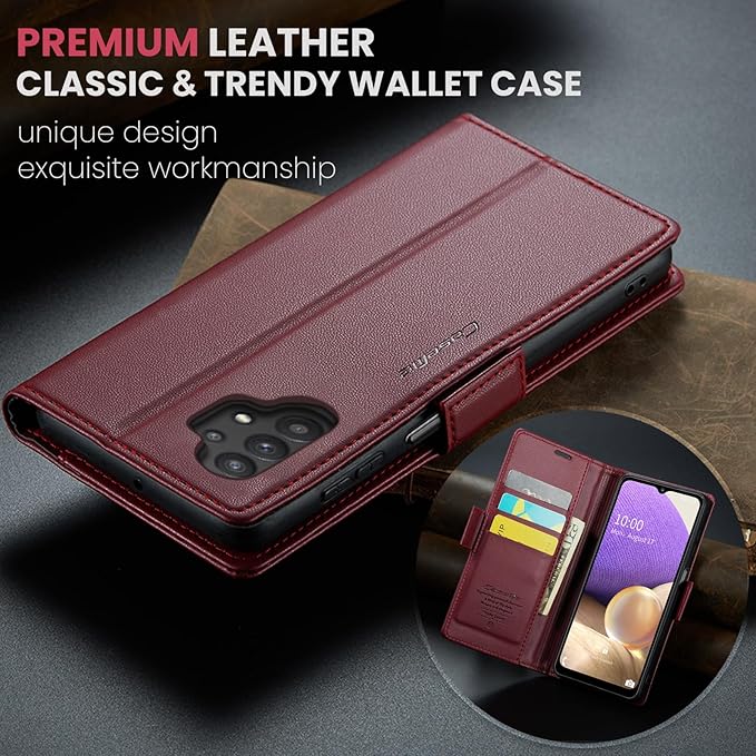 for Samsung Galaxy A32 5G Case, Premium PU Leather Wallet Case Flip Cover with [RFID Blocking][Card Holder][Stand Function] for Samsung Galaxy A32 5G (Non 4G Version), Red