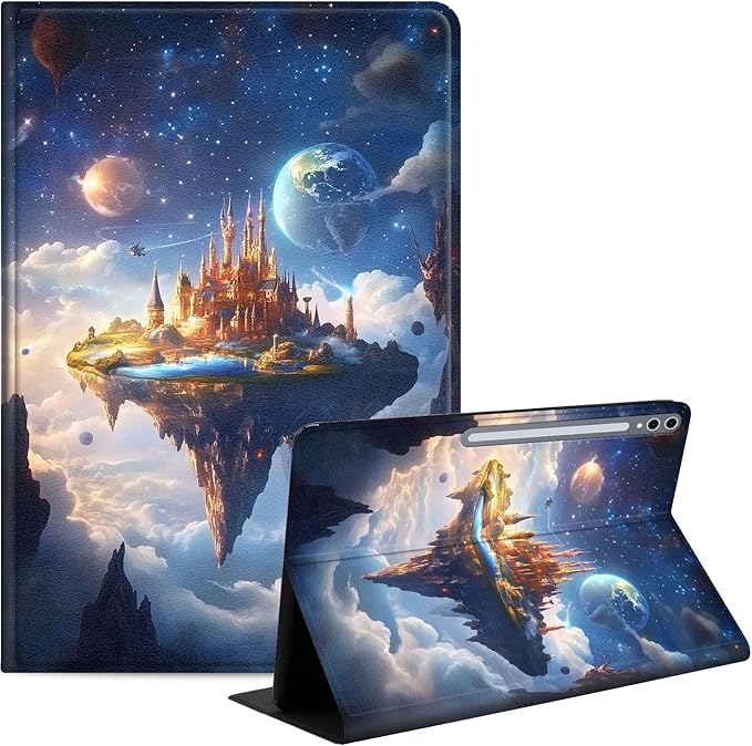 Case for Samsung Galaxy Tab S10 Plus/ S9 FE Plus/ S9 Plus 5G Tablet 12.4'', Slim PU Leather Stand Cover with Auto Wake/Sleep, Multi-Angle Viewing & Shockproof, Floating Castle