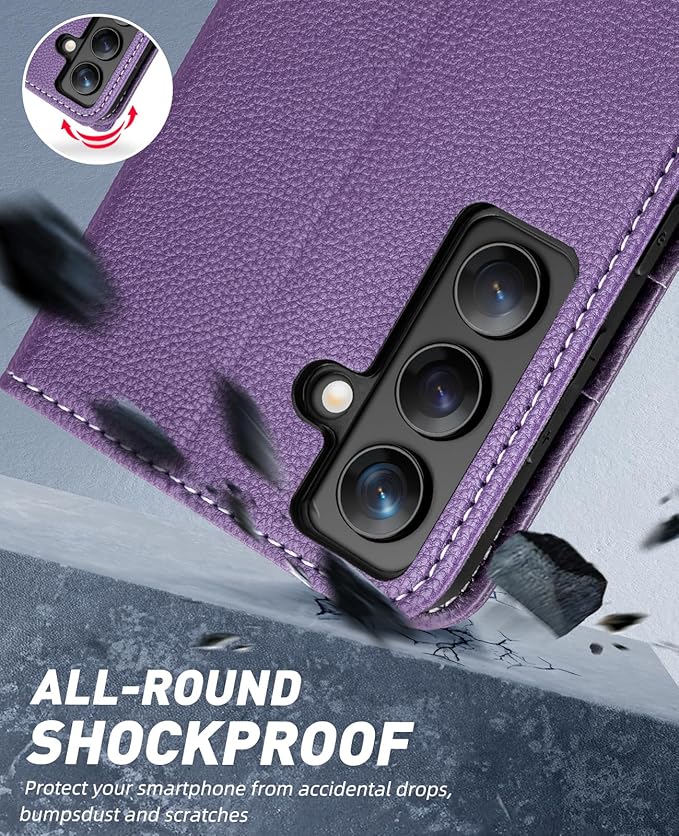 OCASE Compatible with Galaxy S24 5G Wallet Case, PU Leather Flip Folio Case with Card Holders RFID Blocking Kickstand [Shockproof TPU Inner Shell] Phone Cover (2024), Litchi Purple