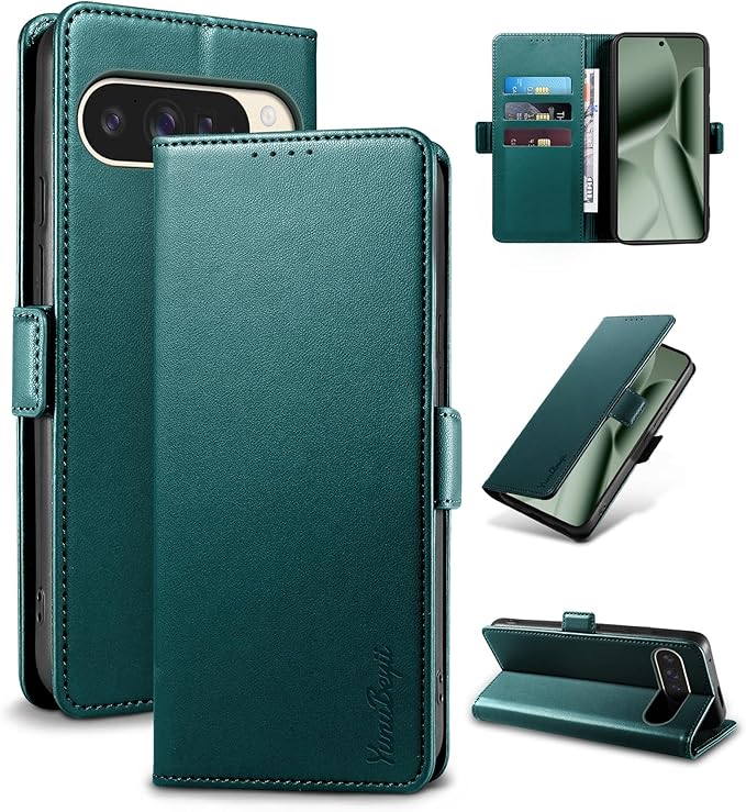 Wallet Flip Case for Google Pixel 10 Pro XL 5G - [RFID Blocking] Luxury PU Leather Card Holder Magnetic Phone Cover with Kickstand,Shockproof Protective Case,Green