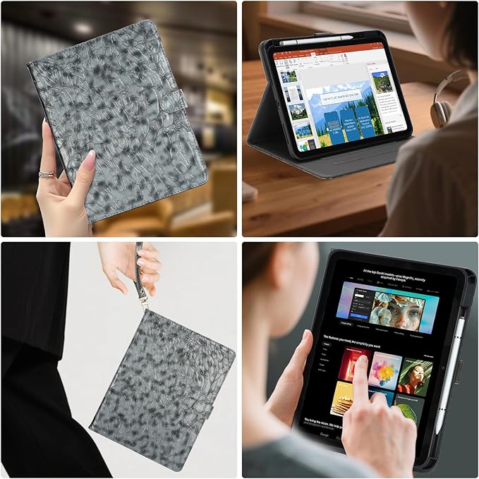 Elegant Case for Samsung Galaxy Tab A9 Plus 11 Inch 2023（Model: SM-X210/X216/X218）, Premium Leather Crocodile Cover | Stand | Card Pockets| Wrist Strap| S Pen Holder (Dark Grey)