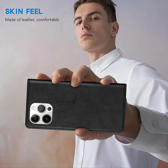 ZZXX for iPhone 15 Pro Max Wallet Case with [RFID Blocking] Card Slot Stand Strong Magnetic Leather Flip Fold Protective Phone Case for iPhone 15 Pro Max Case Wallet(Black-6.7 inch)