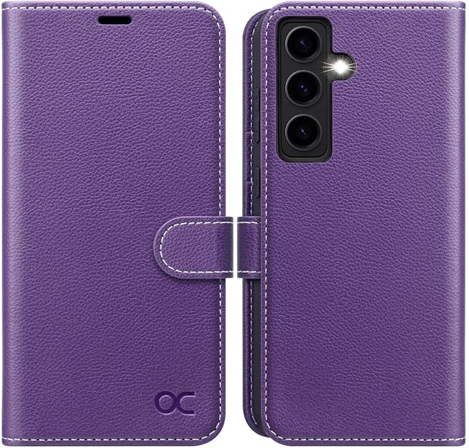 OCASE Compatible with Galaxy S24 5G Wallet Case, PU Leather Flip Folio Case with Card Holders RFID Blocking Kickstand [Shockproof TPU Inner Shell] Phone Cover (2024), Litchi Purple