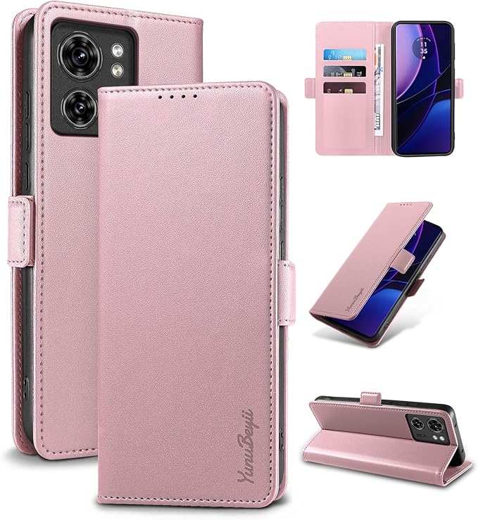 Wallet Flip Case for Motorola Edge (2023) - [RFID Blocking] Luxury PU Leather Card Holder Magnetic Phone Cover with Kickstand,Shockproof Protective Case,Pink