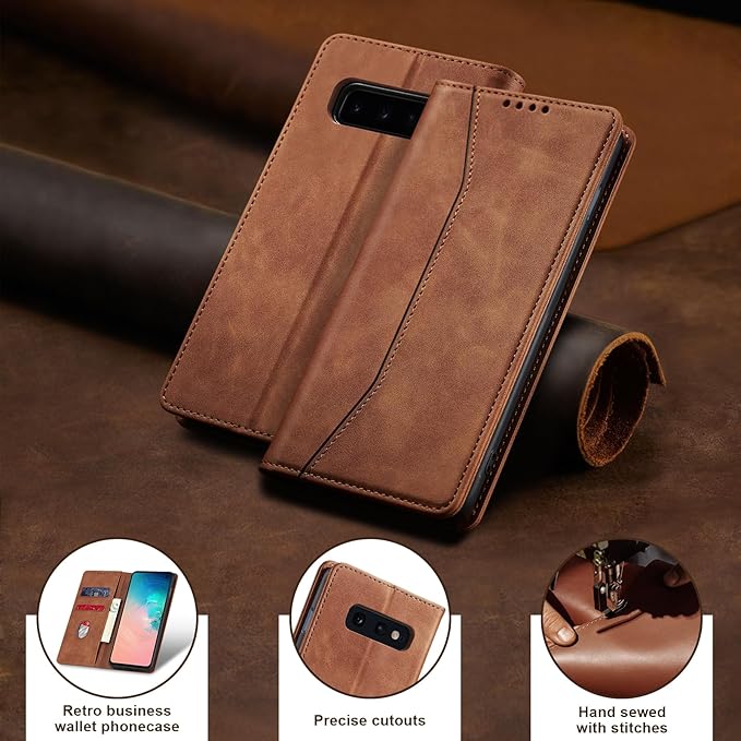 Jasonyu Flip Wallet Case for Samsung Galaxy S10e,Leather Magnetic Folio Cover with Card Holder,Kickstand - TPU Shockproof Durable Protective Phone Case,Brown