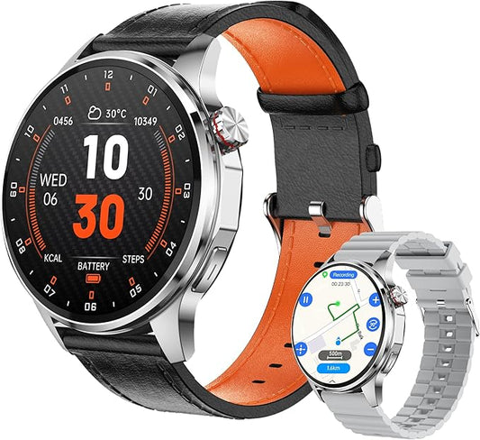 Smart Watches for Men,1.46" Fitness Tracker (Make Calls/Text),GPS and Offline Maps Navigation,5 Satellite Systems,Health,Compass/Altitude/Barometer,100+Sports Mode for Android iOS with 2 Straps