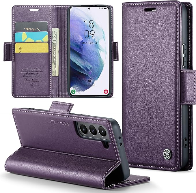 Case for Samsung Galaxy S21 Plus Wallet Case, RFID Blocking PU Leather Flip Folio Cover Card Holder Kickstand Shockproof Phone Case Compatible with Samsung Galaxy S21 Plus, Purple