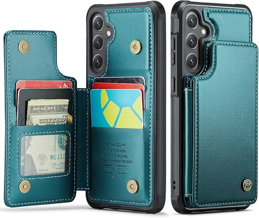 Vinich for Samsung Galaxy S24 Plus Wallet Case with Card Holder, RFID Blocking Credit Slots Kickstand Shockproof Phone Cover for Women Men, Bluish Green
