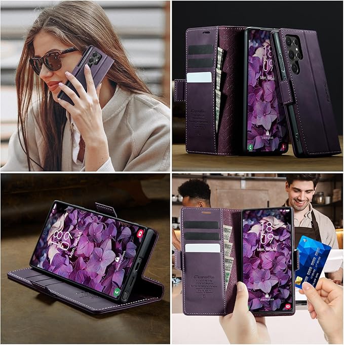 Wallet Case for Samsung Galaxy S24 Ultra Leather Wallet Flip Cover with Card Holder, Kickstand, Magnetic Closure, RFID Blocking TPU Shockproof Phone Case Compatible with S24 Ultra, Purple