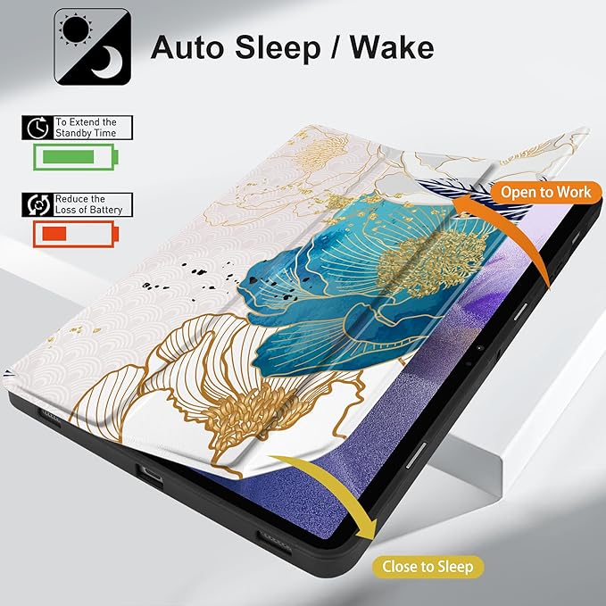 Case for Samsung Galaxy Tab S8 2022 & S7 2020, Shockproof Tablet Case for Samsung Tab S8/S7 11 inch with Auto Sleep/Wake & Trifold Stand & Soft TPU Back Cover, Abstract Peony
