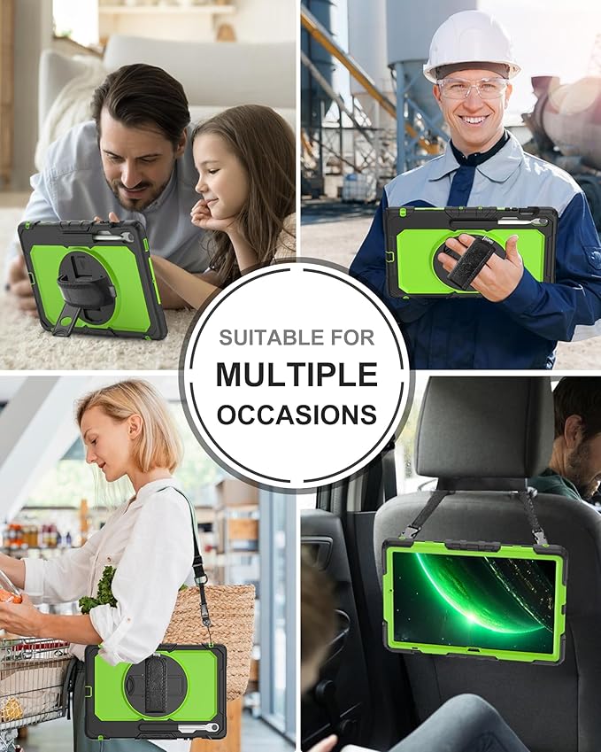 Case for Samsung Galaxy Tab S10 FE Plus 5G Tablet 13.1'', Shockproof Protective Cover with Tempered Glass Screen Protector, Rotatable Kickstand, S Pen Holder, Hand/Shoulder Strap, Green