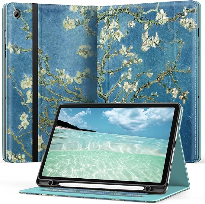 OKP Case for Samsug Galaxy Tab A9+ Plus 11 inch 2024(SM-X210/X216/X218), PU Leather Folio Cover with Multi-Angle Stand//Pen Holder, Auto Wake/Sleep Case for Galaxy A9+ 11" Tablet (Blossom Teal)