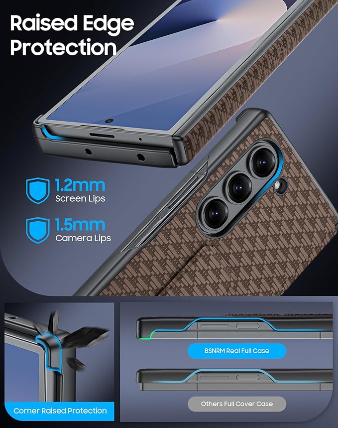 for Samsung Galaxy Z Fold 6 Case with Hand Strap & Kickstand & Hinge Protection, Ultra Slim Skin Feel Pattern Printing Full Body Shockproof Phone Case for Z Fold 6, No Screen Protector (Brown)