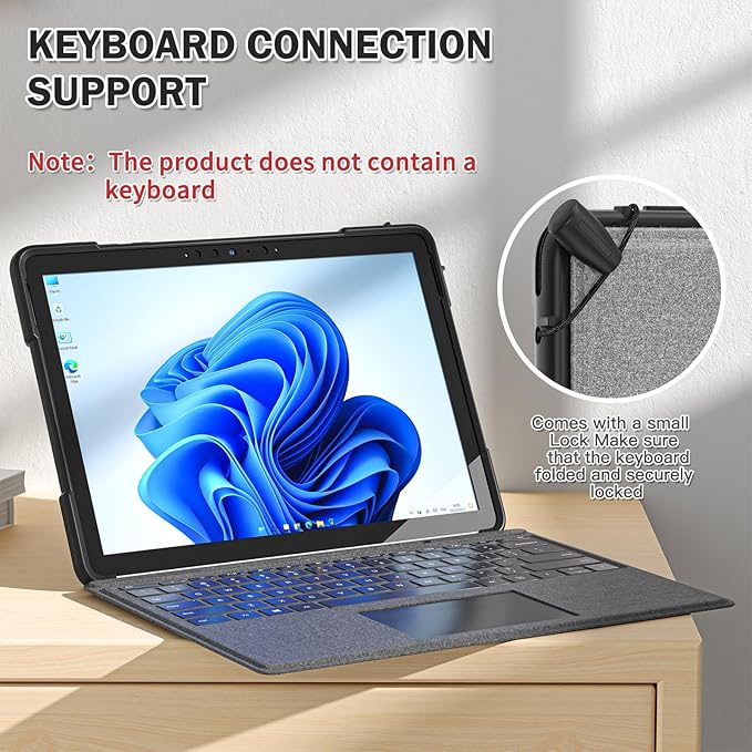 BRAECNstock Case for Microsoft Surface Go 4 (2023) Go 3 (2021) Go 2 (2020) Go (2018) Rugged Protective Kids Case with [Rotating Hand Strap+Stand], Compatible with Type Cover Keyboard, Black