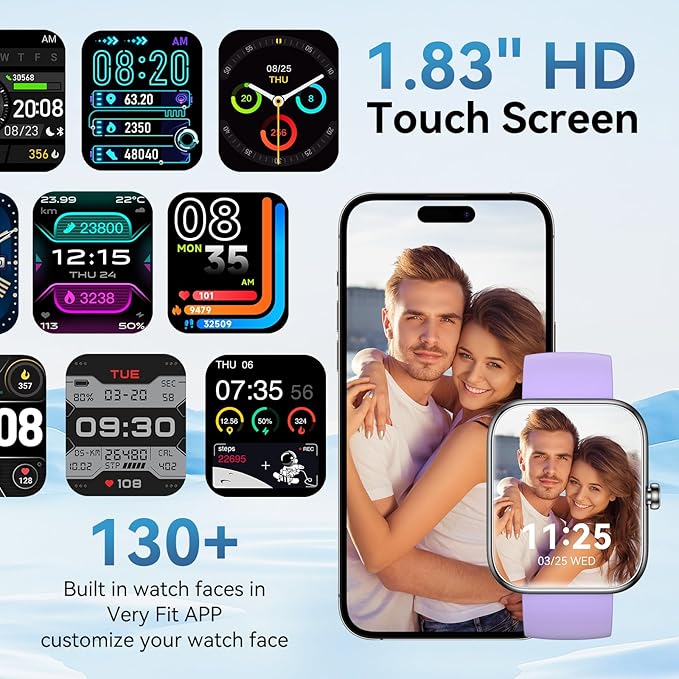 Smart Watch with Alexa Built-in, 1.83" HD Touchscreen & Fitness Tracker with Message Call Function, 24/7 Heart Rate/Sleep Monitor, 120+ Sport Modes, IP68 Waterproof, for Android iPhone (Purple)
