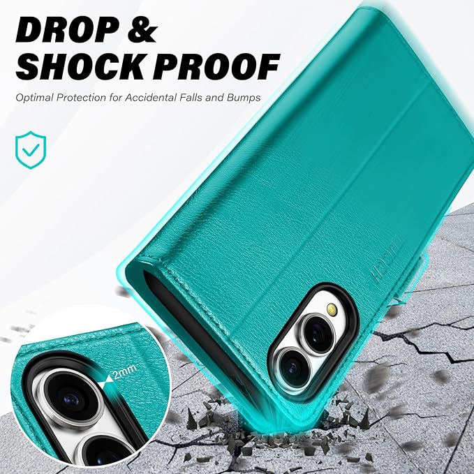 TUCCH Wallet Case for Galaxy S25 Edge 5G, Magnetic PU Leather Kickstand [RFID Blocking] [4 Card Slots] Folio Cover with [TPU Shockproof Inner Shell] Compatible with Galaxy S25 Edge 6.7" 2025, Cyan