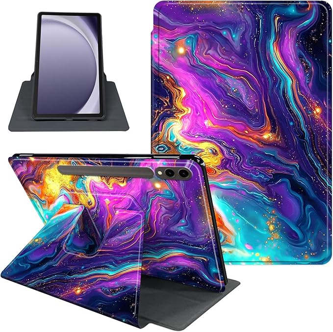 Case for Samsung Galaxy Tab S10 Ultra/Tab S9 Ultra 14.6-Inch, 360 Degree Rotating Folio Stand Smart Cover for Galaxy Tab S10 Ultra/ S9 Ultra 14.6'', Auto Sleep/Wake, Colorful Marble