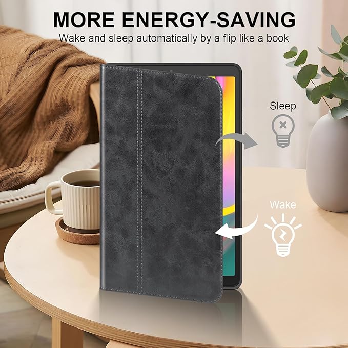 for Samsung Galaxy Tab A 10.1 inch Case 2019 Model(SM-T510/T515/T517) Genuine Leather Cover Protective Shell.Black