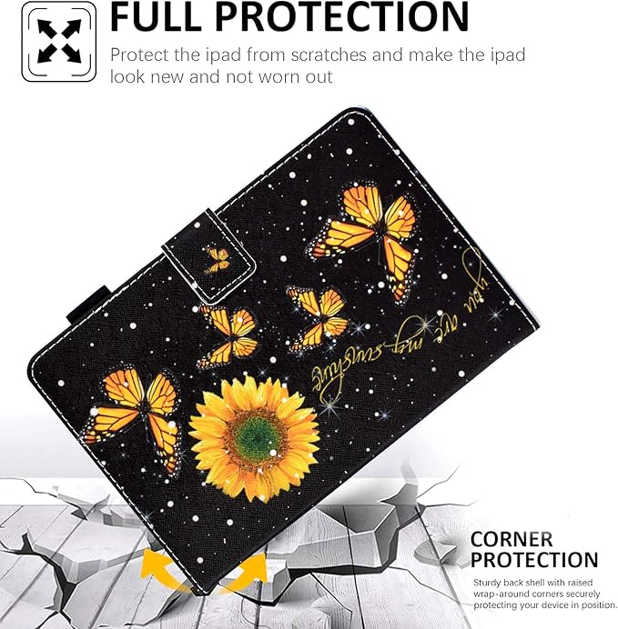KEROM Case for Samsung Galaxy Tab A9+ Plus 11 Inch 2024 2023 (SM-X210/X216/X218), Slim PU Leather Stand Case Protective Cover for Galaxy Tab A9+/A9 Plus Tablet, Auto Wake/Sleep - Sunflower