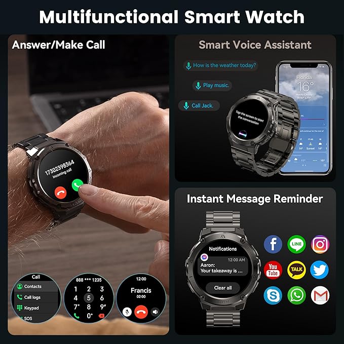 Smart Watch for Men with GPS,50 Days Battery Life,5ATM Waterproof,1.43" Amoled HD Display Answer/Make Calls Rugged Military Full Metal Body Compatible for Android&iOS
