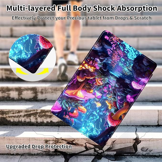 Case for 12.4 inch Galaxy Tab S10 Plus Case (2024), Galaxy Tab S9 Plus Case (2023), 360 Degree Rotating Folio Stand Smart PU Leather Cover, Auto Sleep/Wake, Glowing Mushroom