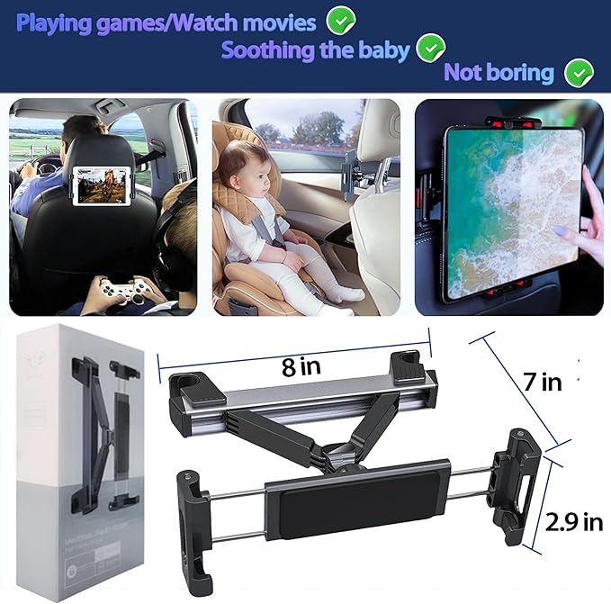 2026 Car Headrest Tablet Holder, Road Trip Essentials for Kids, Scalable Tablet Mount for Car Backseat for iPad Phone... 5.5-10.8" Fits Larger Tablets (If Short Side ≤10.6") [Upgrade - Black]