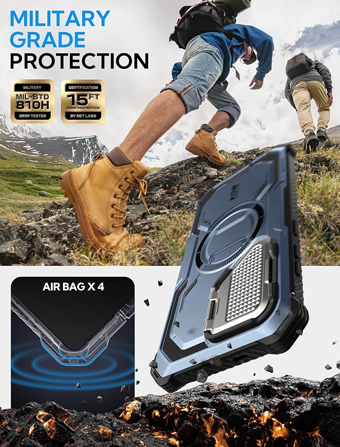 i-Blason for Samsung Galaxy S25 Plus Case with Camera Cover Stand [MagSafe Compatible] [Built-in Screen Protector] Full-Body Military-Grade Protection Rugged Magnetic Phone Case for S25 Plus, Blue