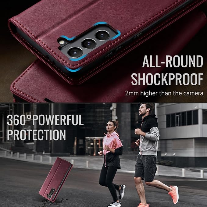 Wallet Case for Samsung Galaxy S21 Plus Leather Wallet Flip Cover with Card Holder, Kickstand, Magnetic Closure, RFID Blocking TPU Shockproof Phone Case Compatible with Galaxy S21 Plus, Red