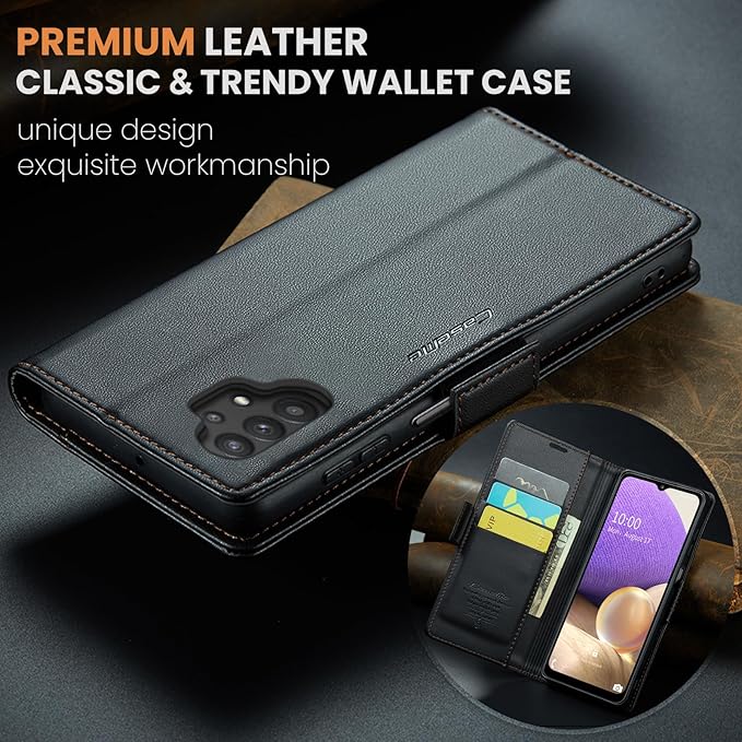 for Samsung Galaxy A32 5G Case, Premium PU Leather Wallet Case Flip Cover with [RFID Blocking][Card Holder][Stand Function] for Samsung Galaxy A32 5G (Non 4G Version), Black