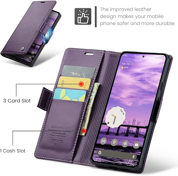 for Google Pixel 9/9 Pro Case, Premium PU Leather Wallet Case Flip Cover with [RFID Blocking][Card Holder][Stand Function] Shockproof Protective for Google 9/9 Pro, Purple