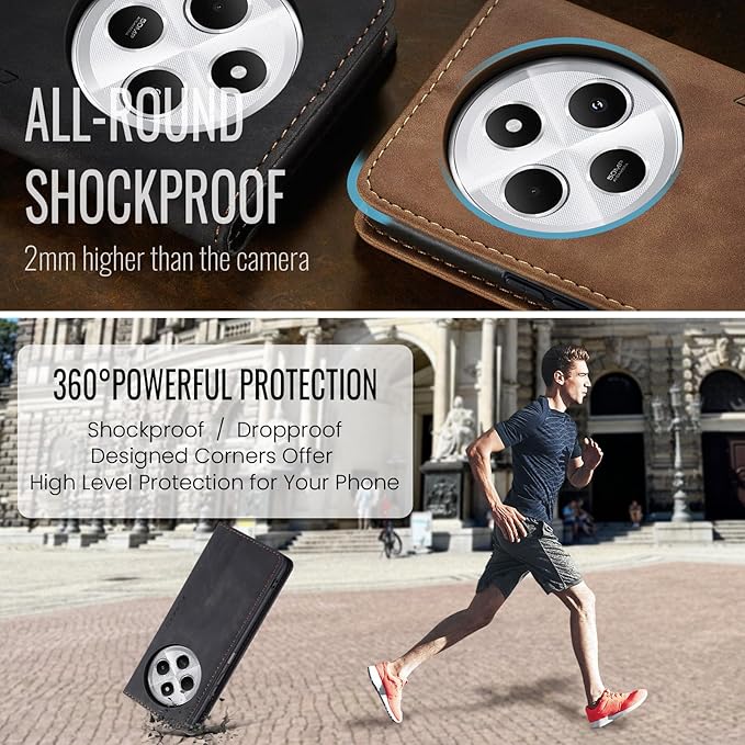 for Xiaomi Redmi 14C Case, Flip Wallet Leather Case with Card Holder Magnetic Closure Shockproof Kickstand Protective Phone Cases Cover for Redmi 14 C, Black