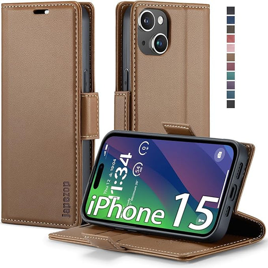 japezop iPhone 15 5G Wallet Case with [RFID Blocking],Card Holder Kickstand Magnetic,Leather Flip Case Wallet for iPhone 15 5G 6.1 Inch (Fashion Brown)