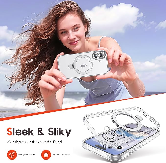 Compatible with Clear iPhone 17 Case with Magnetic Stand [Compatible with Mag-Safe][Full Camera Len Protectors] Shockproof Phone Case for iPhone 17 6.3’’,Clear
