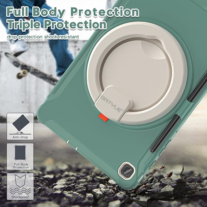 BATYUE Case for Samsung Galaxy Tab S6 Lite 10.4 Inch 2024/2022/2020 (SM-P610/P613/P615/P619/P620/P625/P627), Protective Rugged Cover with Stand, for Kids, Boys, Girls, Emerald Green