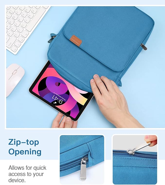 MoKo 9-11 Inch Tablet Sleeve Bag Handle Carrying Case with Shoulder Strap Fits 11inch iPad Air M3, iPad A16 2025, iPadPro 11", iPad10/9/8/7th Gen 10.2, Air 5/4th 10.9, Tab S8/S9 11", Peacock Blue
