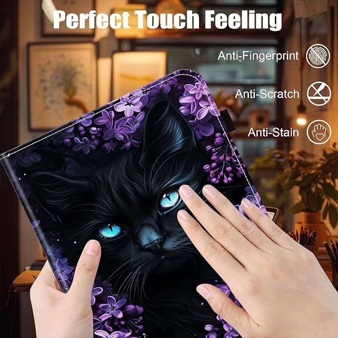 Case for Samsung Galaxy Tab S9 FE 5G 10.9 Inch/Galaxy Tab S9 11 Inch 2023,Card Slot PU Leather TPU Case Pen Holder Auto Wake Sleep,Cute Flower Cat