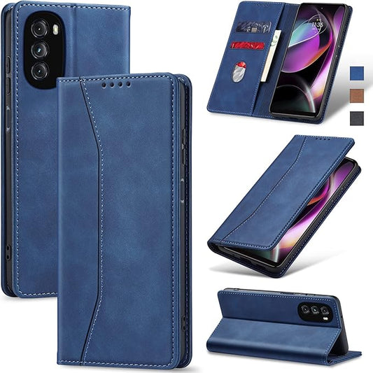 Jasonyu Flip Wallet Case for Moto G 5G (2022),Leather Magnetic Folio Cover with Card Holder,Kickstand - TPU Shockproof Durable Protective Phone Case,Blue