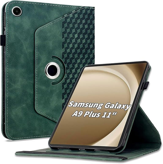 Case for Samsung Galaxy Tab A9 Plus 11" 2023 (SM-X210/X216/X218),360 Degree Rotating PU Leather Folio Protective Case with Auto Sleep/Wake,Card Holder&Shoulder Strap for Woman Man,Green