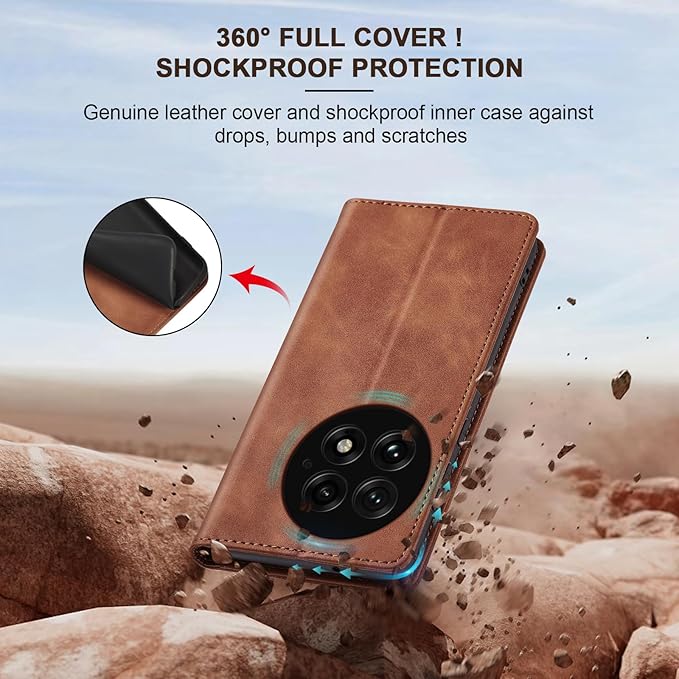 Jasonyu Flip Wallet Case for OnePlus 13 5G,Leather Magnetic Folio Cover with Card Holder,Kickstand - TPU Shockproof Durable Protective Phone Case,Brown